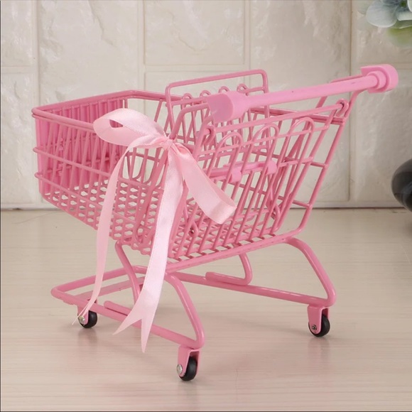Shopping cart pink iron large decor basket storage - Picture 2 of 4